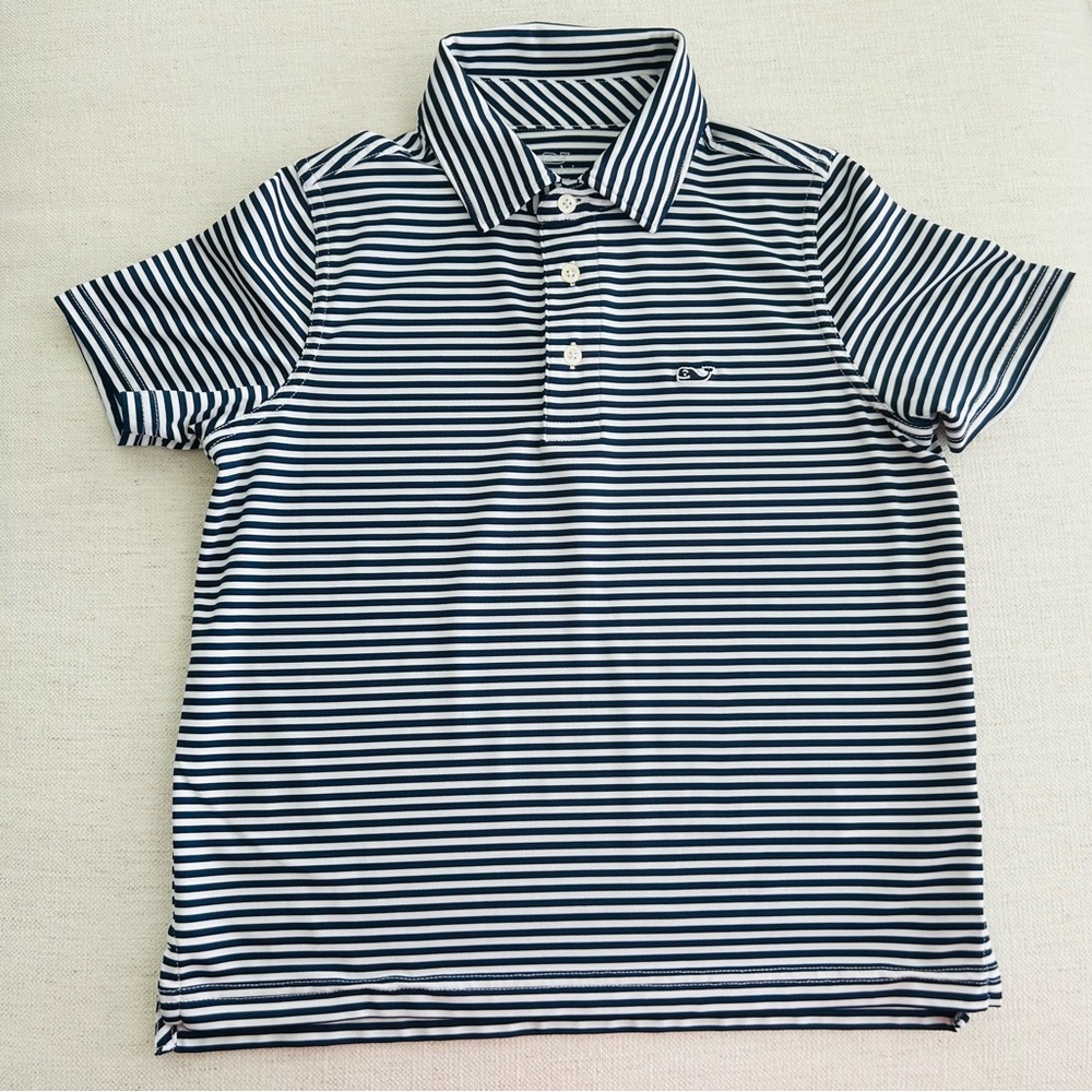 Vineyard Vines Boys' Navy Striped Sankaty Performance Polo